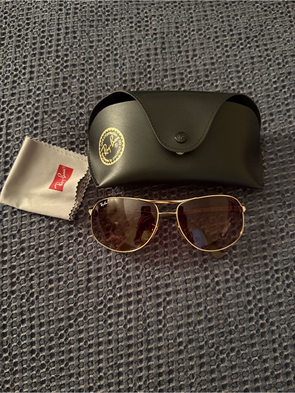 Ray-Ban RB3387 Gold Frame Brown Lens Aviator Sunglasses with Black Case